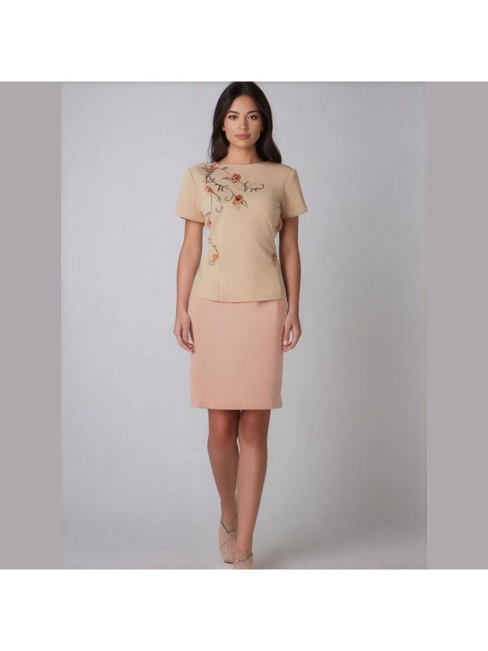 80s POSITIVE ATTITUDE PASTEL PINK DRESS W APPLIQUE SILK FLOWERS & BEADS SZ 12P